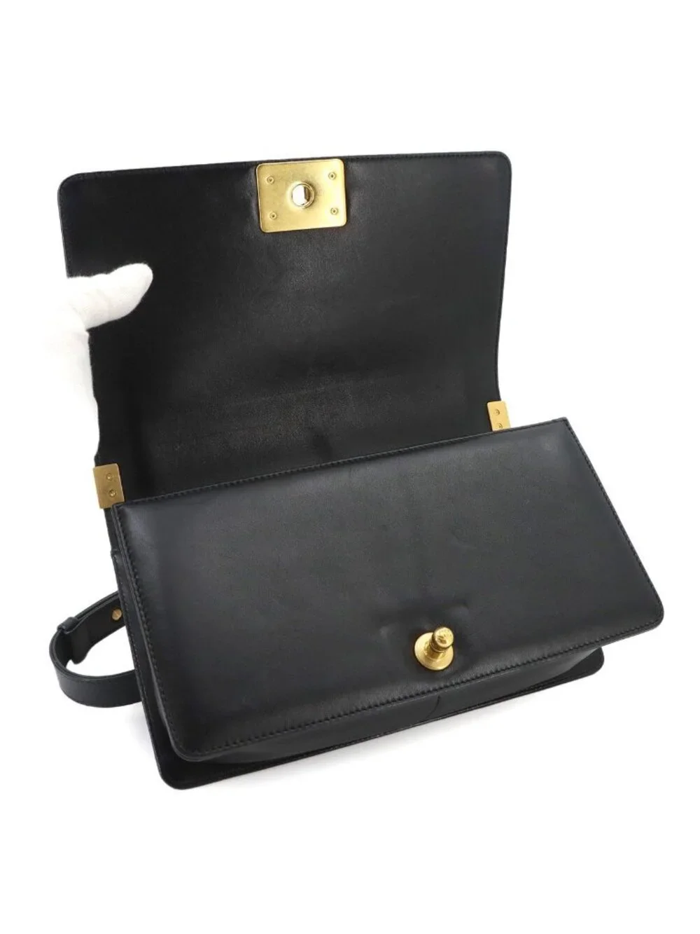 Chanel Boy Chain Shoulder Bag Lambskin Black Gold